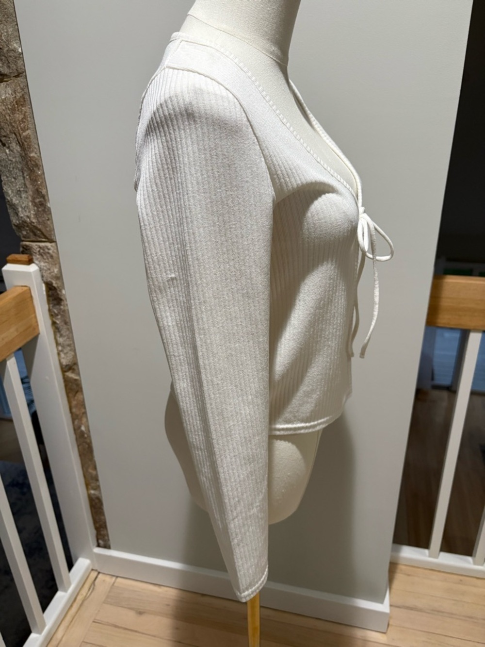 H&M Cream Ribbed Tie-Front Cardigan - Picture 2 of 6